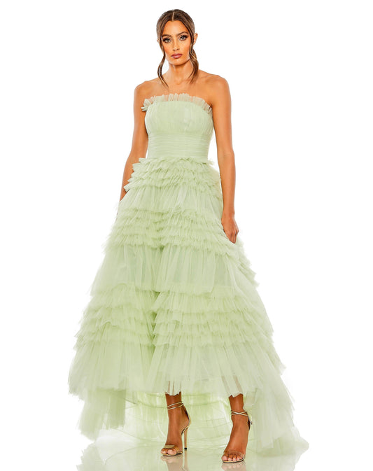 Prom Dresses High Low Strapless Prom Ball Gown Sage
