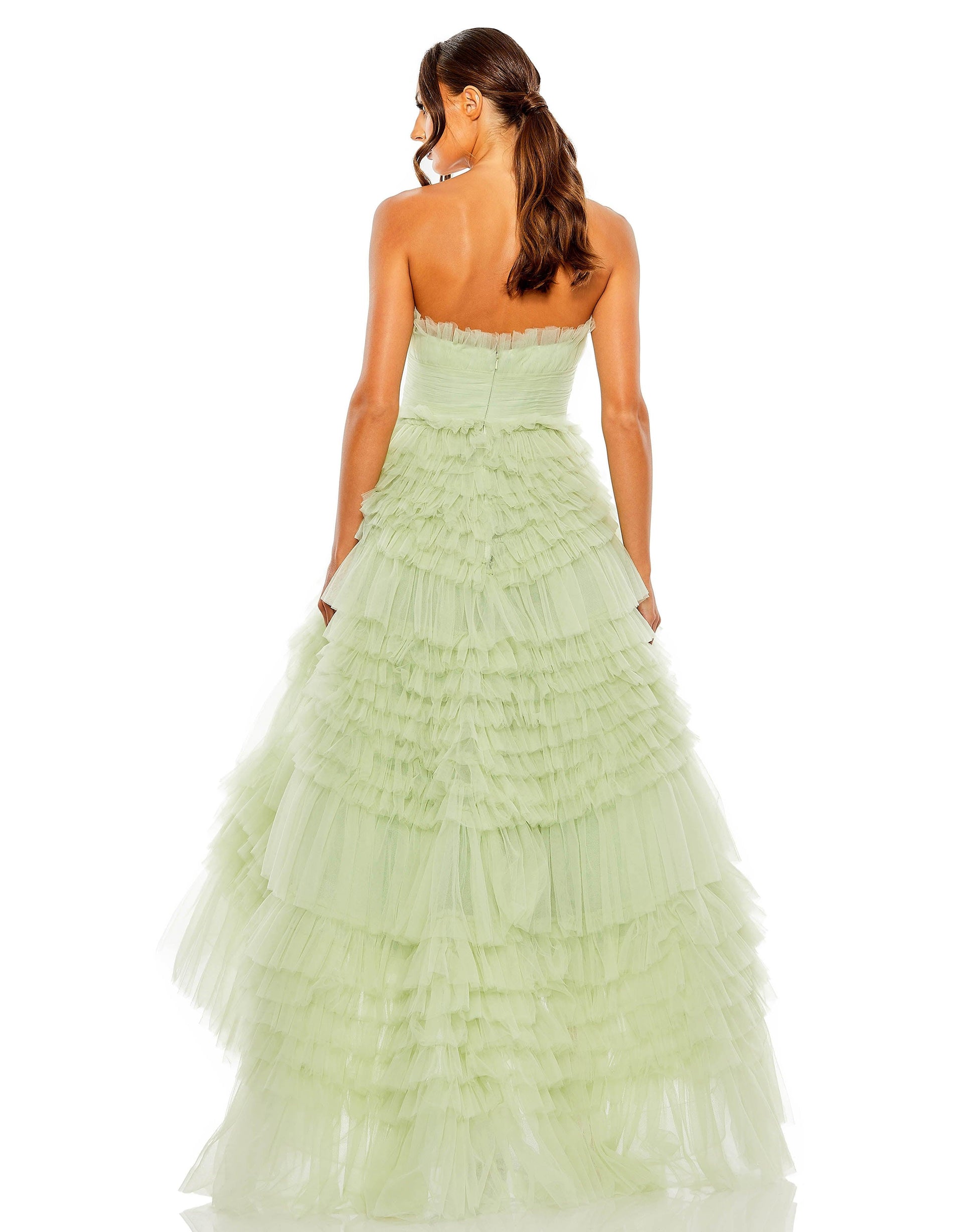 Prom Dresses High Low Strapless Prom Ball Gown Sage