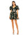 Cocktail Dresses Bow Shoulders Brocade V Neck Pockets Short Dress Emerald