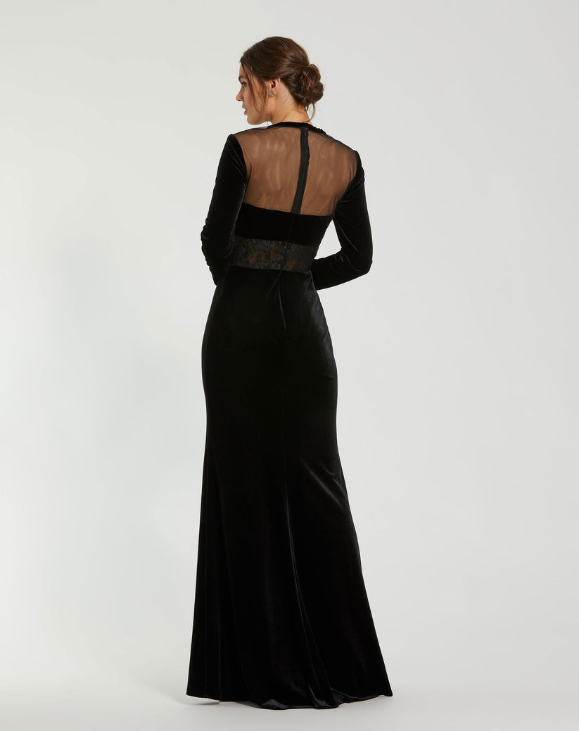Prom Dresses Prom Fitted Long Sleeve Formal Velvet Dress Black
