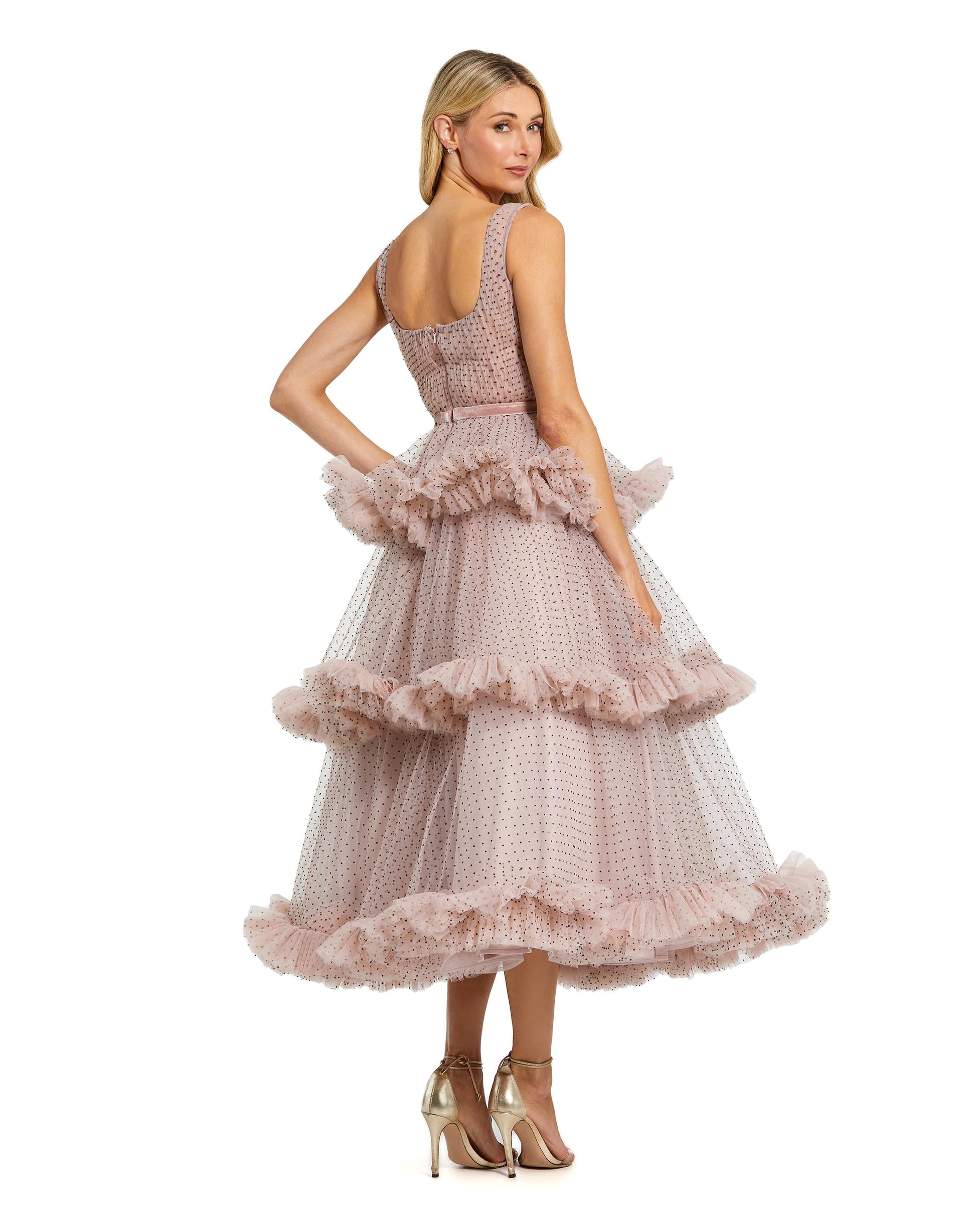 Prom Dresses Polka Dot Ruffle A Line  Midi Dress Blush