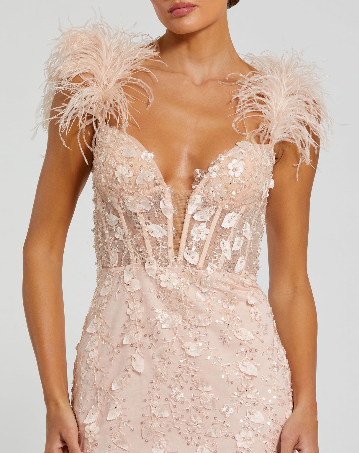 Prom Dresses Long Fitted Feather Straps Prom Dress Peach