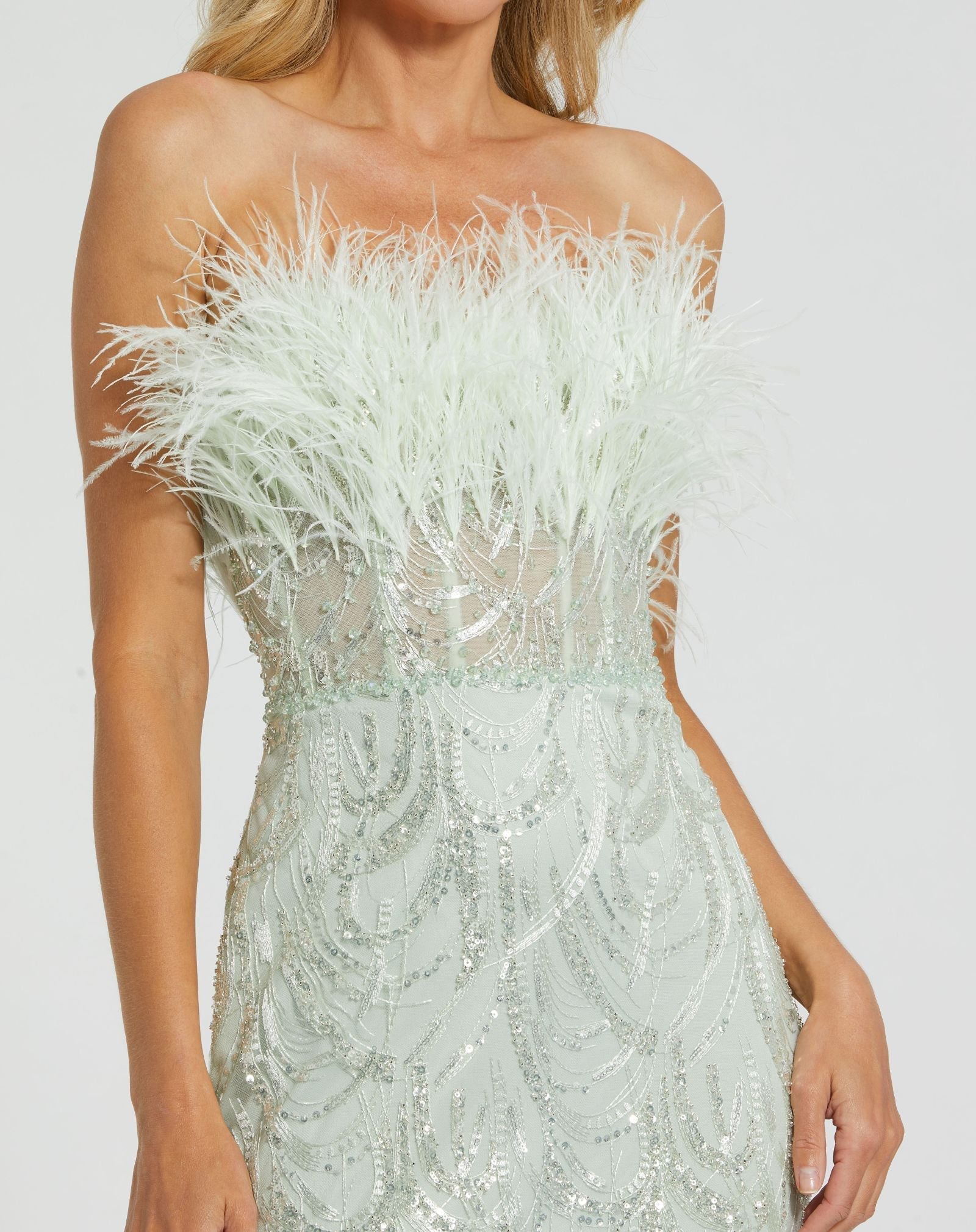 Prom Dresses Formal Long Fitted Corset Feather Prom Dress Mint