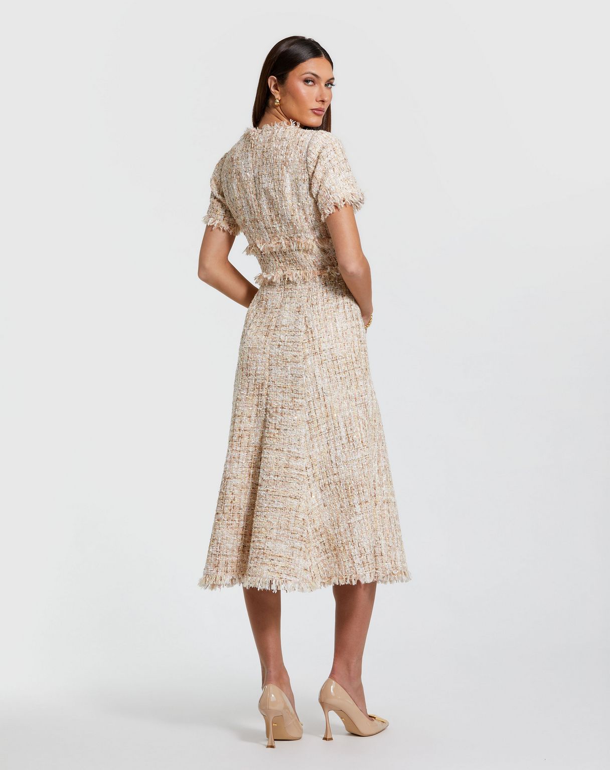 Formal Dresses A Line Detail Tea Length Formal Dress Blush