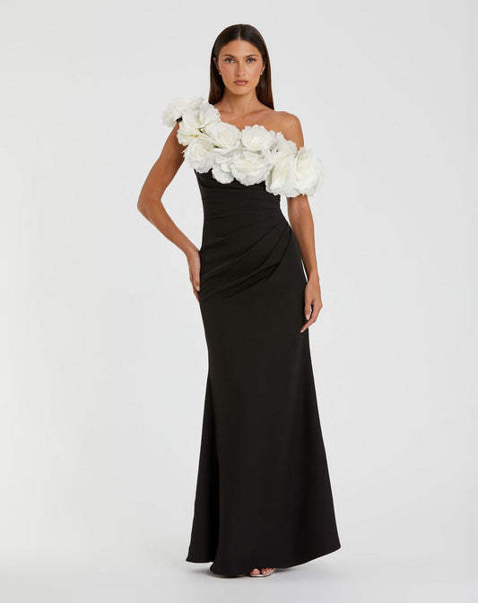 Formal Dresses Long Mermaid Fit 3D Flower Evening Formal Dress Black Cream