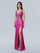 Prom Dresses Fitted Slit Long Formal Floral Prom Dress Fuchsia