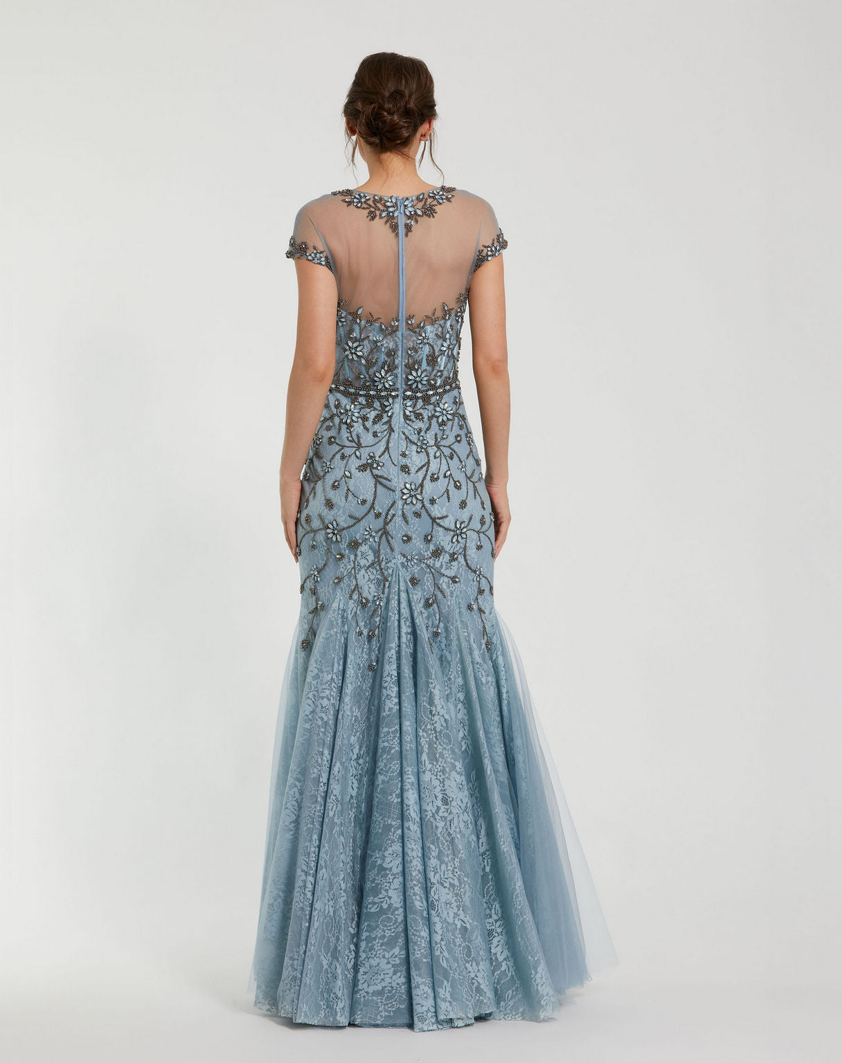 Formal Dresses Long Floral Beaded Mermaid Formal Prom Dress Slate Blue