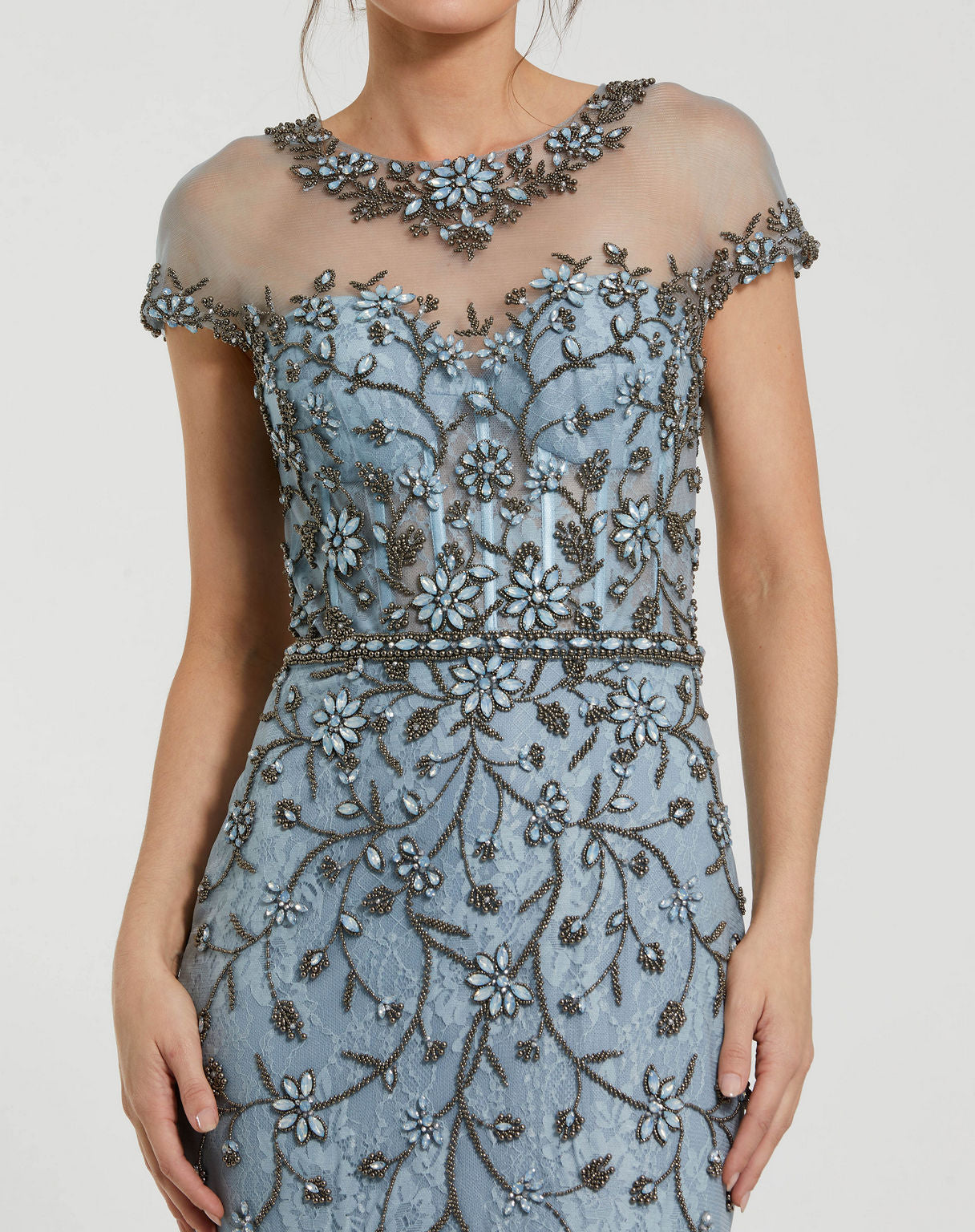 Formal Dresses Long Floral Beaded Mermaid Formal Prom Dress Slate Blue
