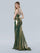 Prom Dresses Long Prom Slit Metallic Ruched Formal Dress Green