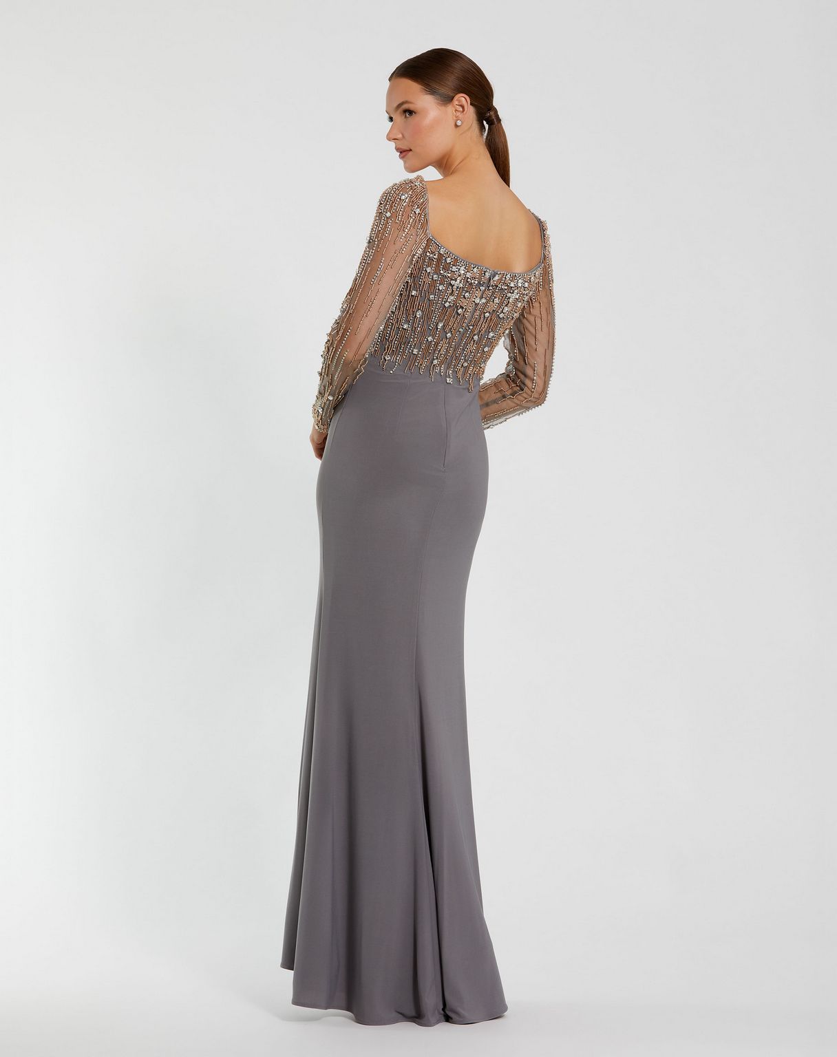 Formal Dresses Long Sleeve Beaded Formal Prom Dress Platinum Gold