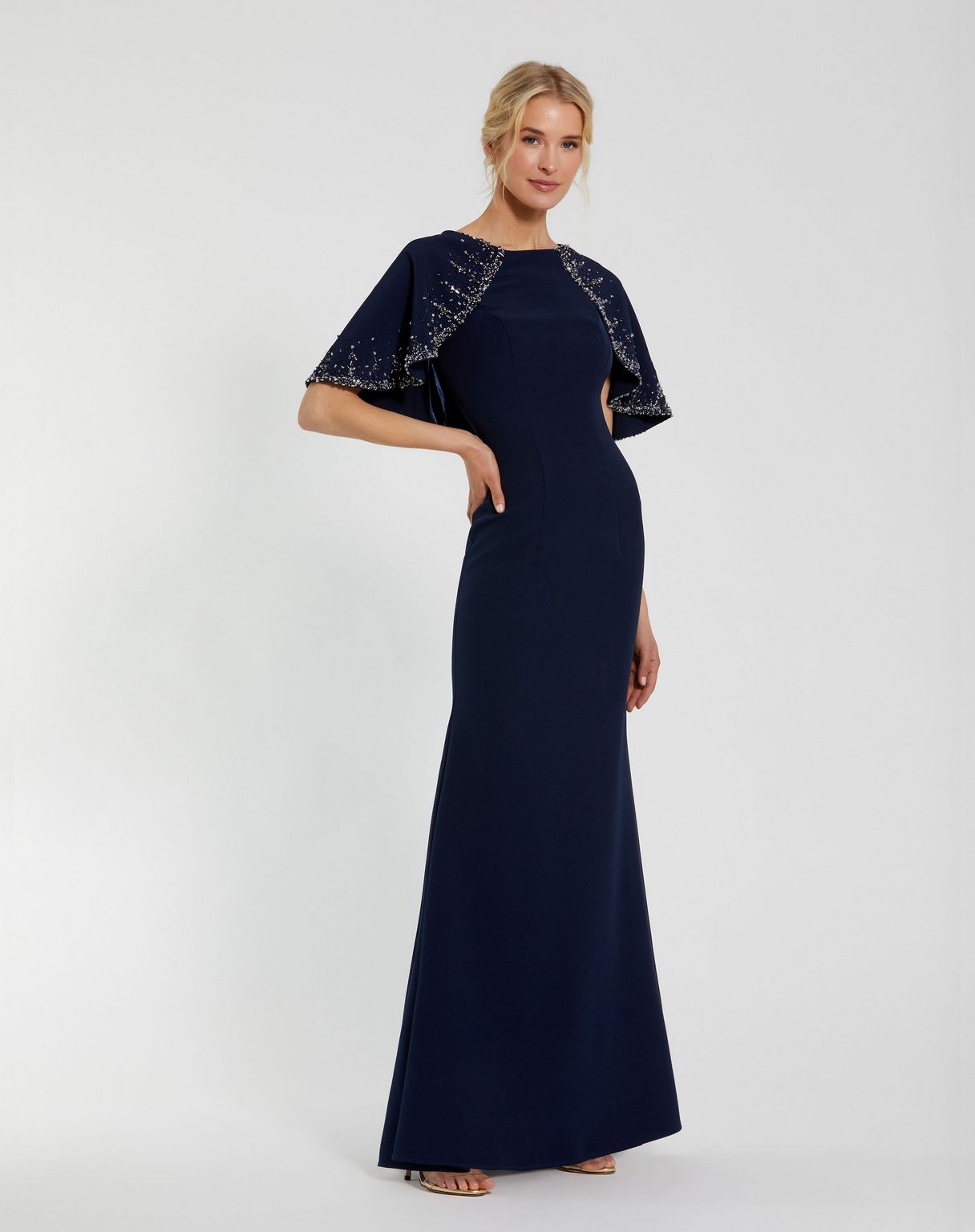 Mother of the Bride Dresses Long Fitted Beaded Shawl Mother of the Bride Dress Midnight