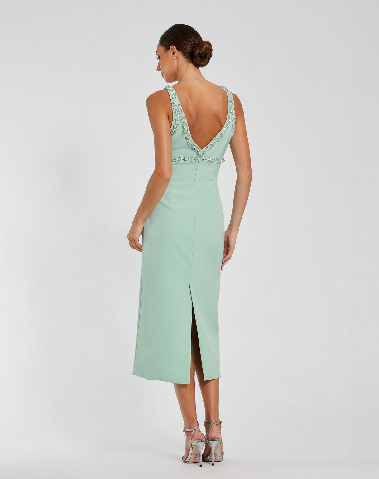 Formal Dresses Fitted Evening Gown Tea Length Formal Dress Sage