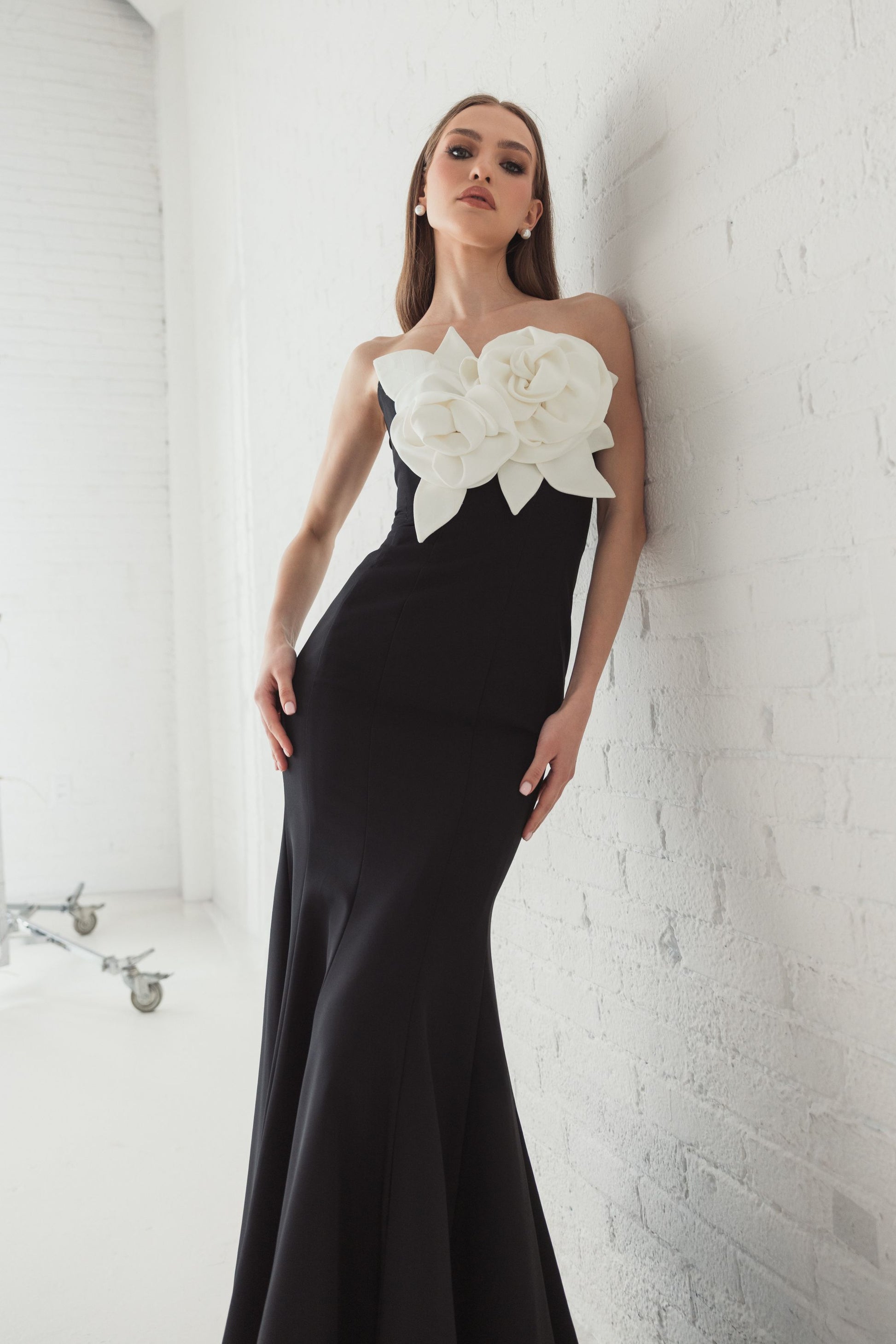 Prom Dresses Long Formal 3D Prom Mermaid Dress Black Ivory