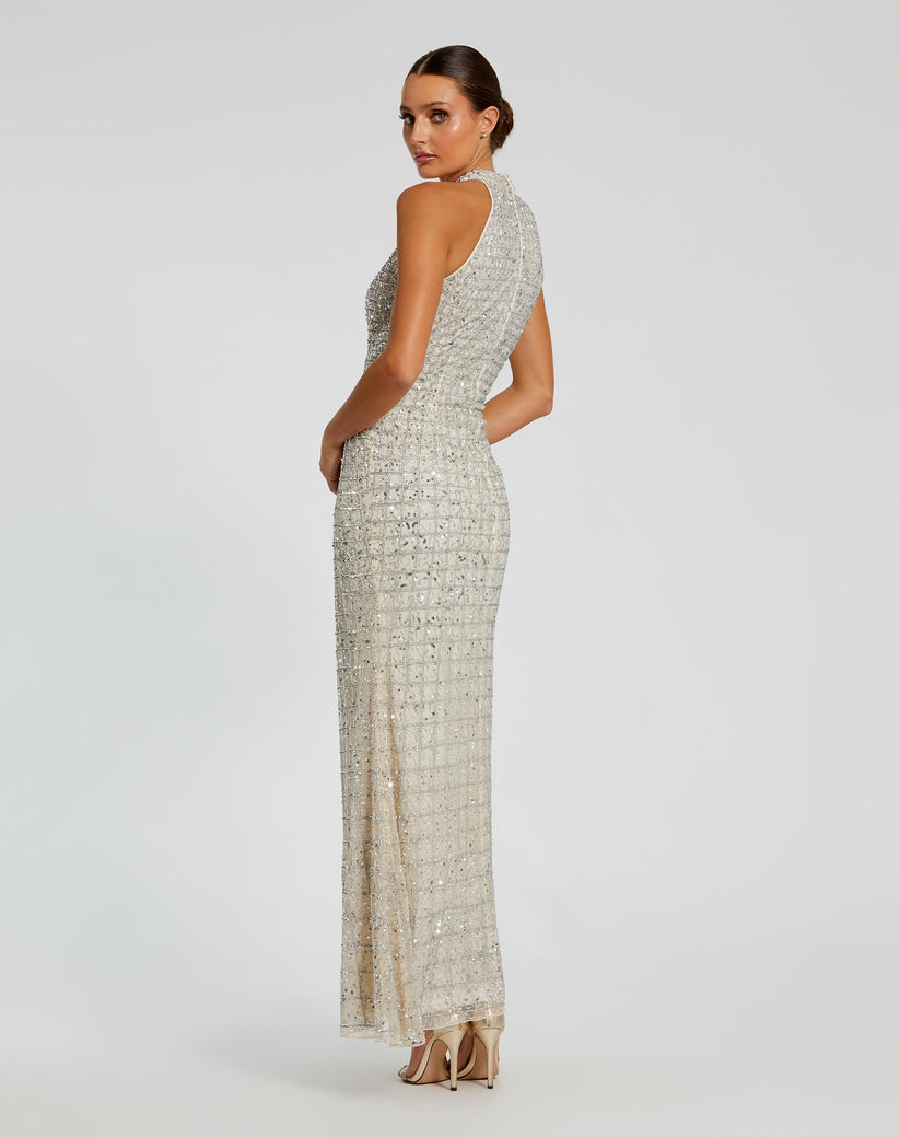 Prom Dresses Fitted Long Formal Evening Prom Dress Nude Silver