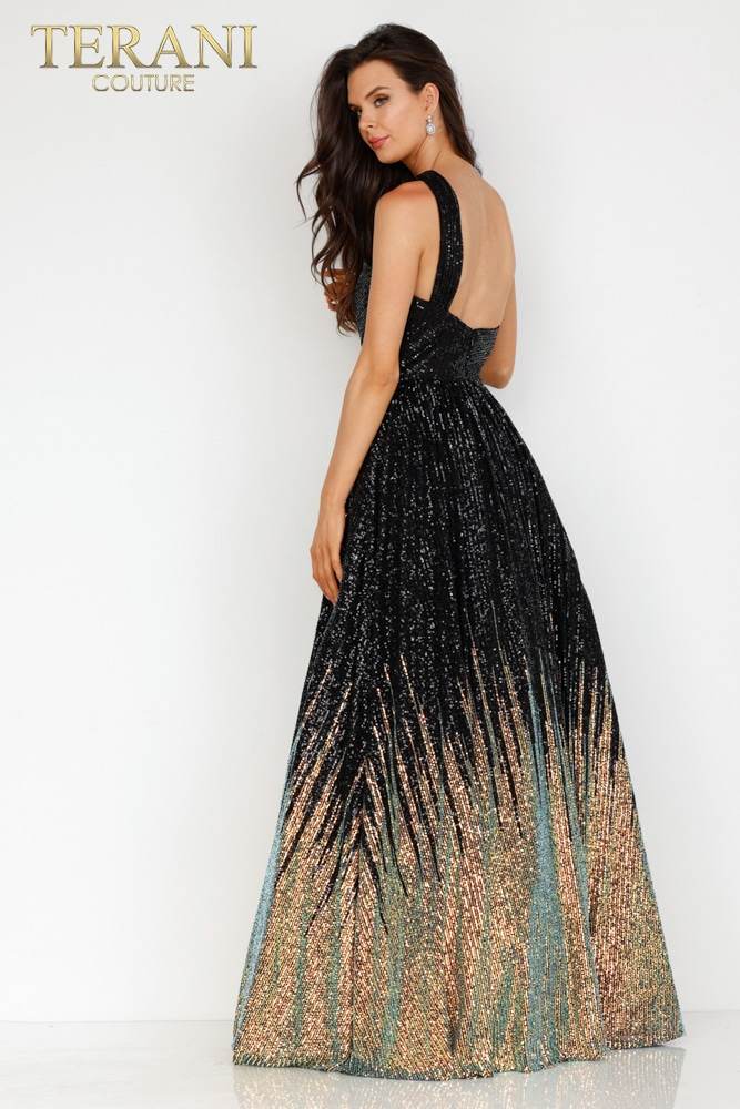 Prom Dresses Two Tone Long Formal Sequin A Line Prom Dress Black Rose Gold
