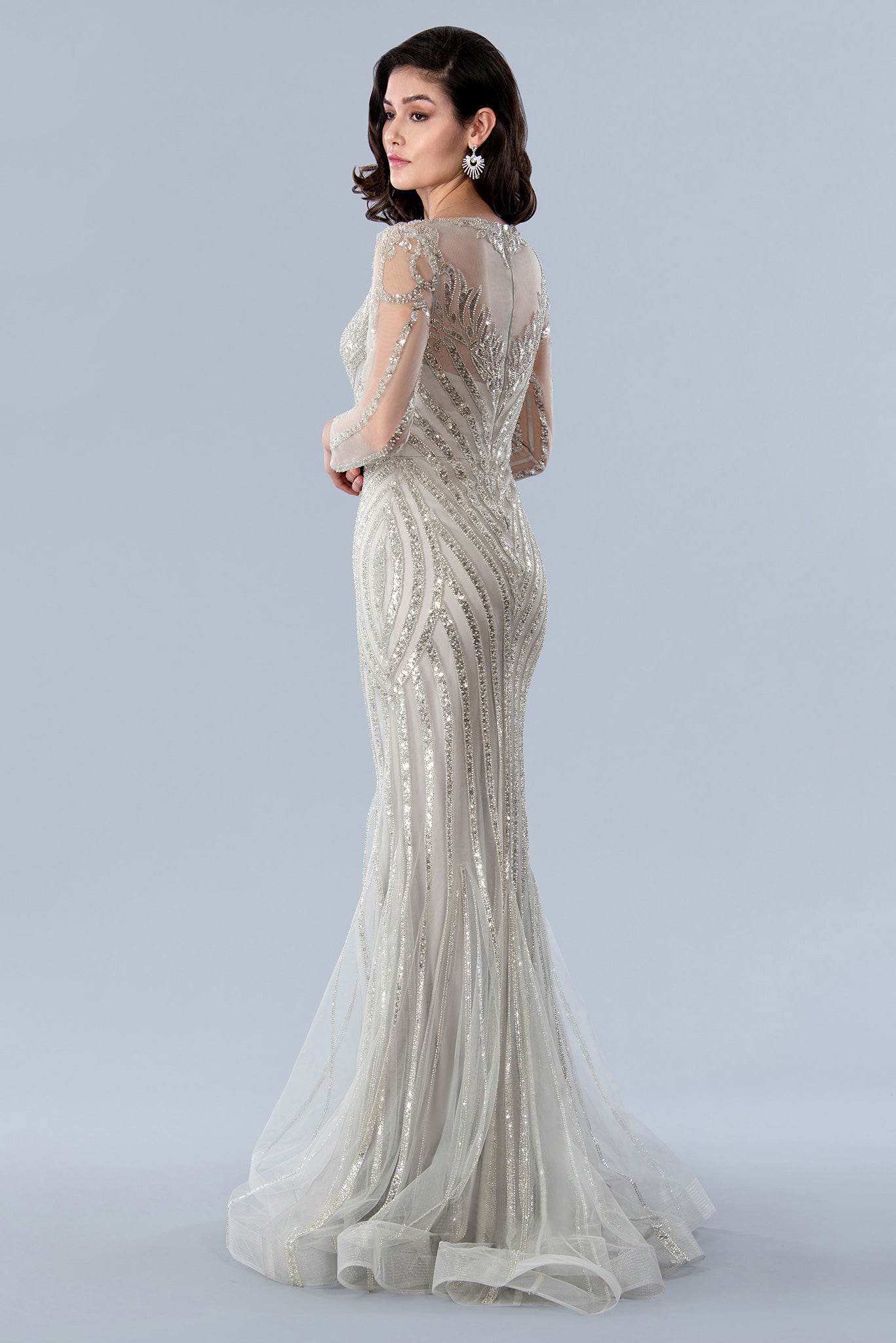 Formal Dresses Long Sleeve Formal Sequin Prom Dress Silver