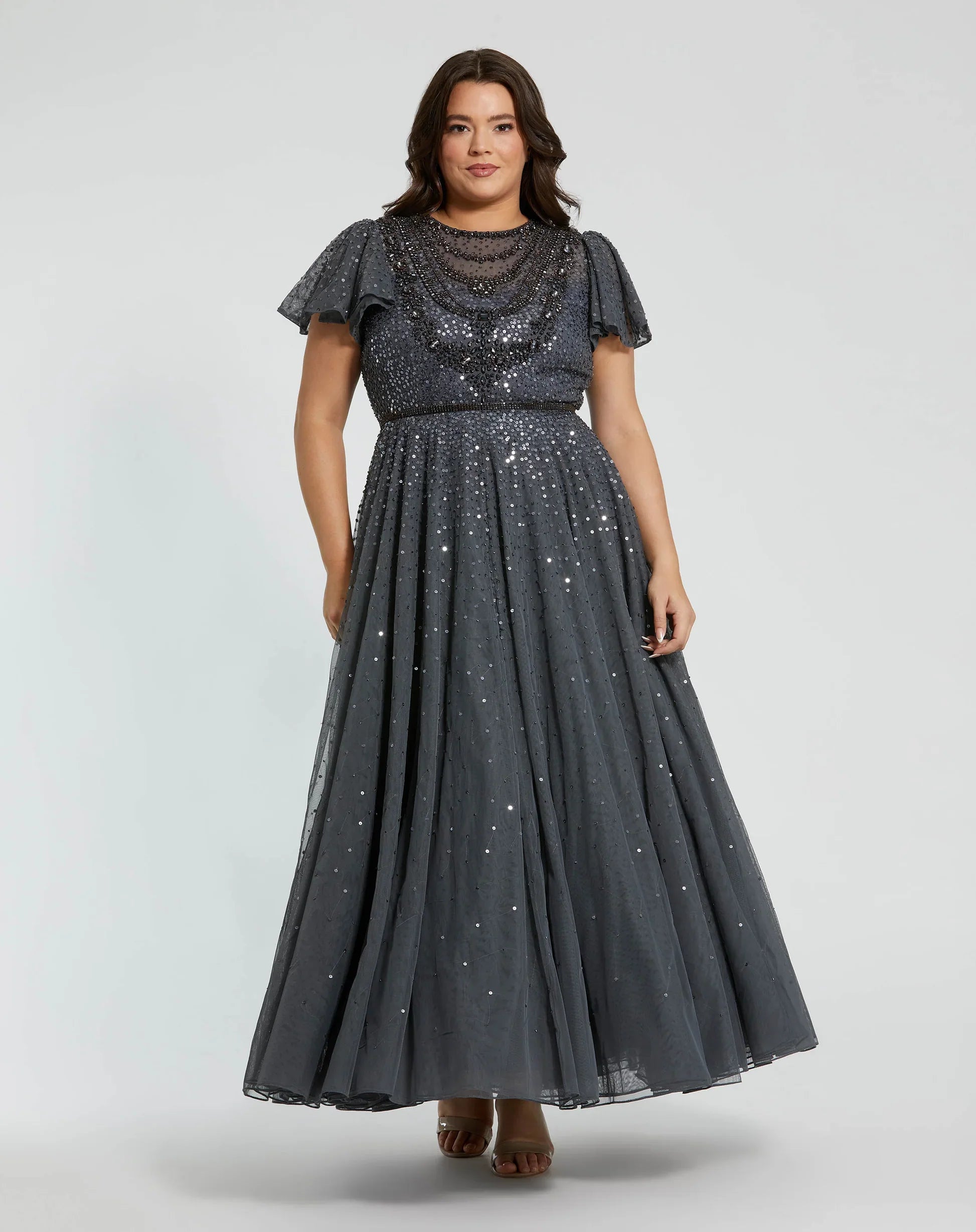 Mac Duggal 24025 A Line Long Formal Plus Size Pleated Dress