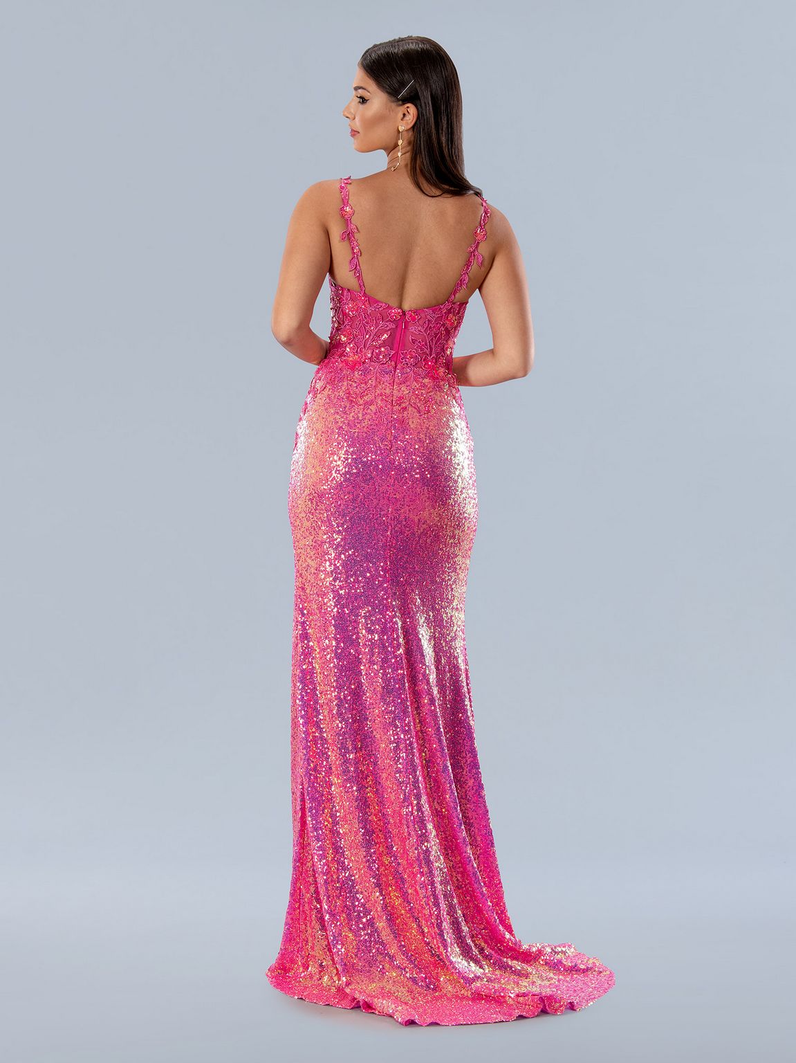 Prom Dresses Floral Applique Formal Long Sequin Prom Dress Fuchsia