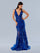 Prom Dresses Floral Applique Prom Sequin Long Formal Dress Royal