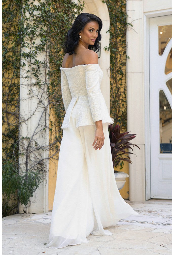 Pant Suit Long Metalic Lace Pant Suit   Ivory