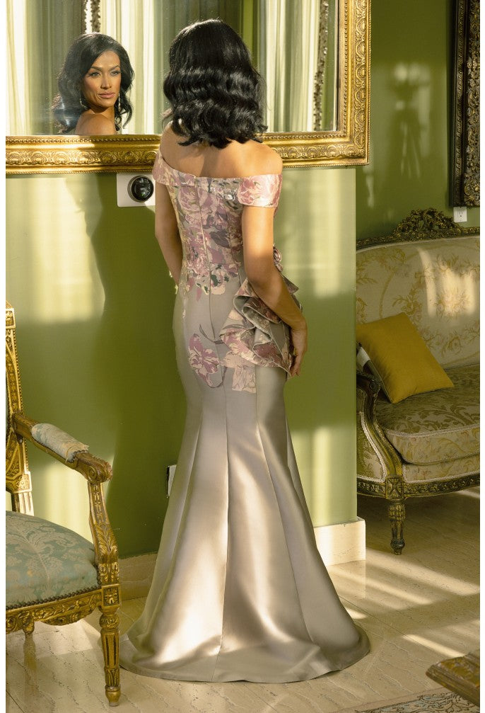 Forma Dresses Long Printed Evening Formal Prom Dress Taupe Rose