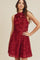 Cocktail Dresses Short Mock Neck Burn Out Velvet Dress Burgundy