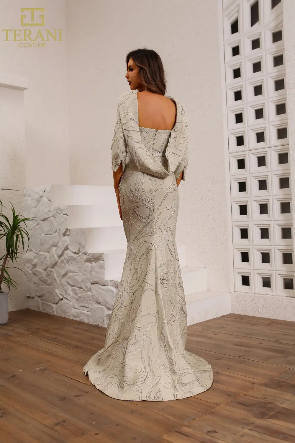 Mother of the Bride Dresses Long Fitted 3D Floral Evening Formal Dress Champagne