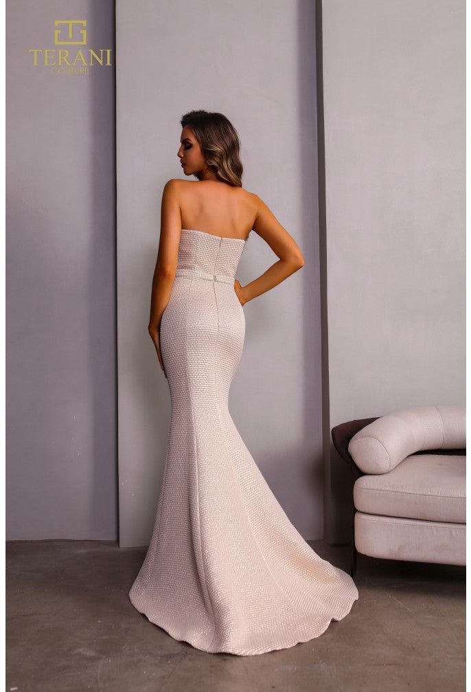 Formal Dresses Fitted Long Formal Metallic Evening Dress Rose Gold