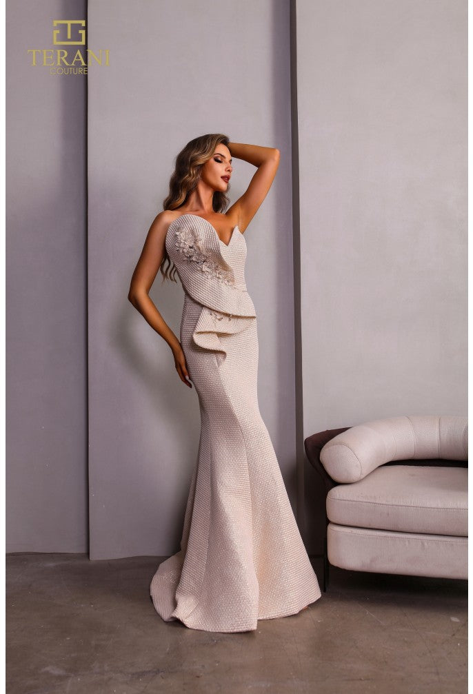 Formal Dresses Fitted Long Formal Metallic Evening Dress Rose Gold