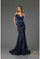 Formal Dresses Fitted Long Formal Metallic Evening Dress Navy