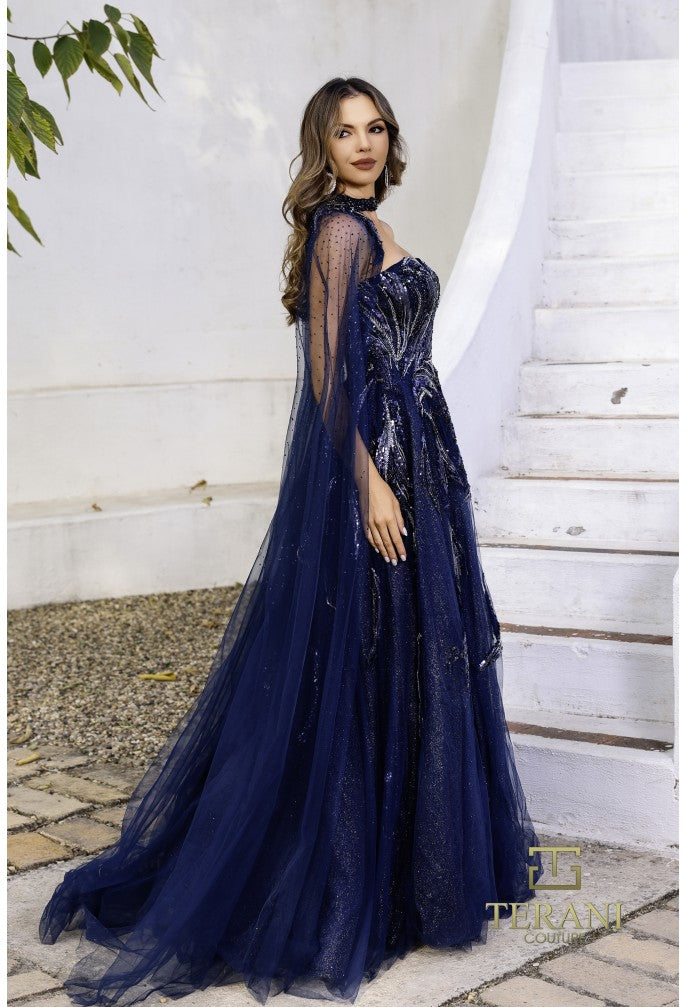 Prom Dresses A Line Long  Ball Gown Formal Beaded Prom Dress Navy