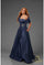 Formal Dresses Pleated Long Formal Beaded Evening Dress Navy