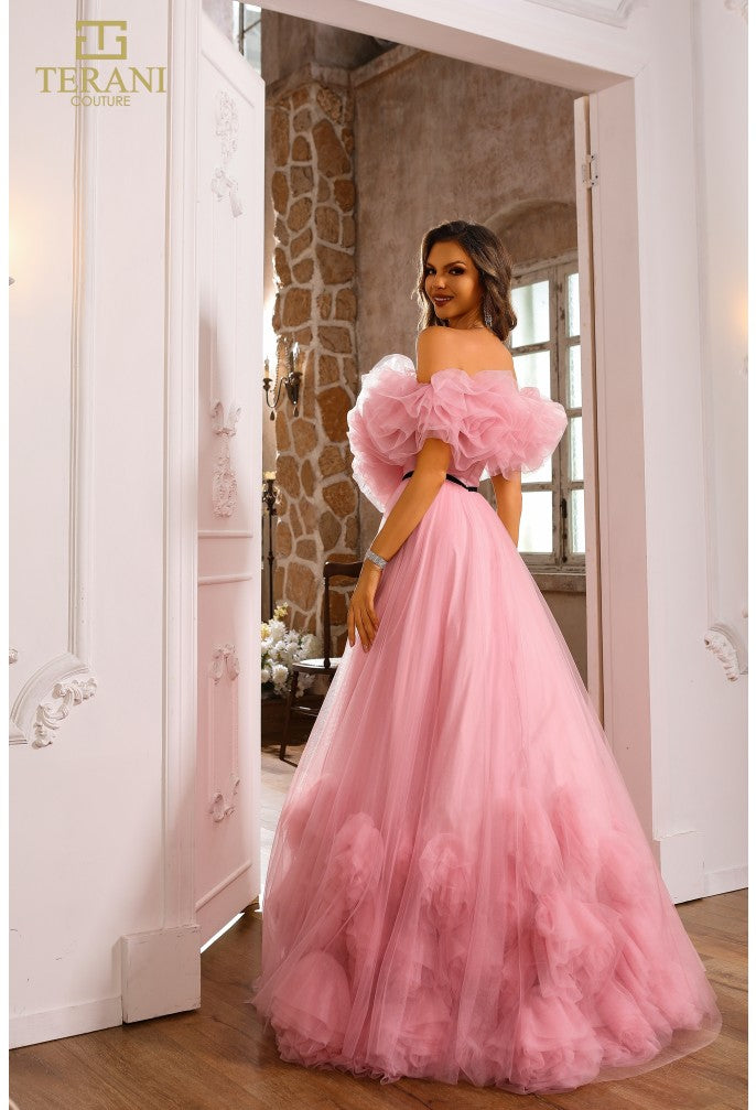 Prom Dresses Ruffle Long Formal Prom Dress Pink Rose