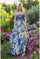 Prom Dresses Long Ball Gown Printed Formal Prom Dress Blue Multi