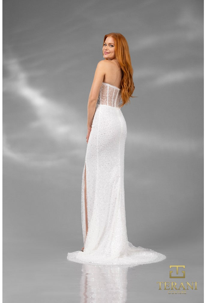 Wedding Dresses Long Beaded Sequin Fitted Corset Wedding Dress Ivory