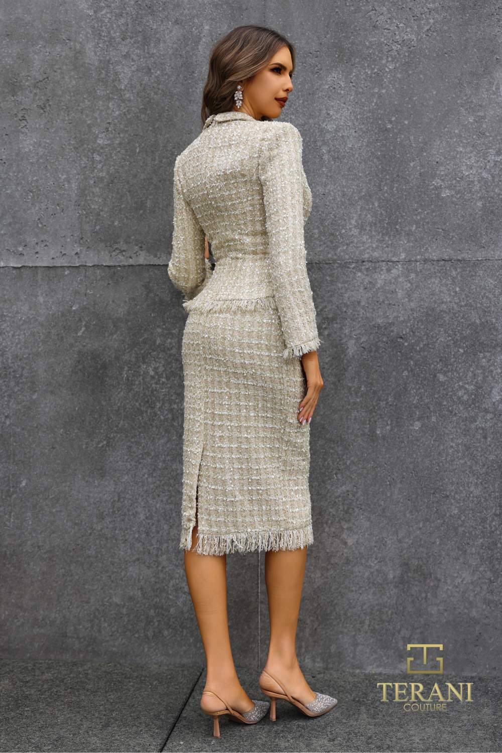 Cocktail Dresses Fitted Long Sleeve Peplum Cocktail Dress Cream