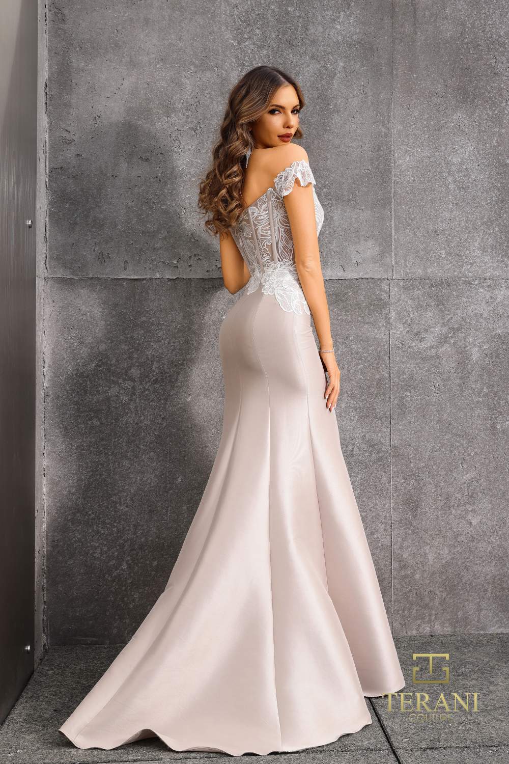 Formal Dresses Long Mermaid Beaded Corset Formal Dress Ivory Taupe