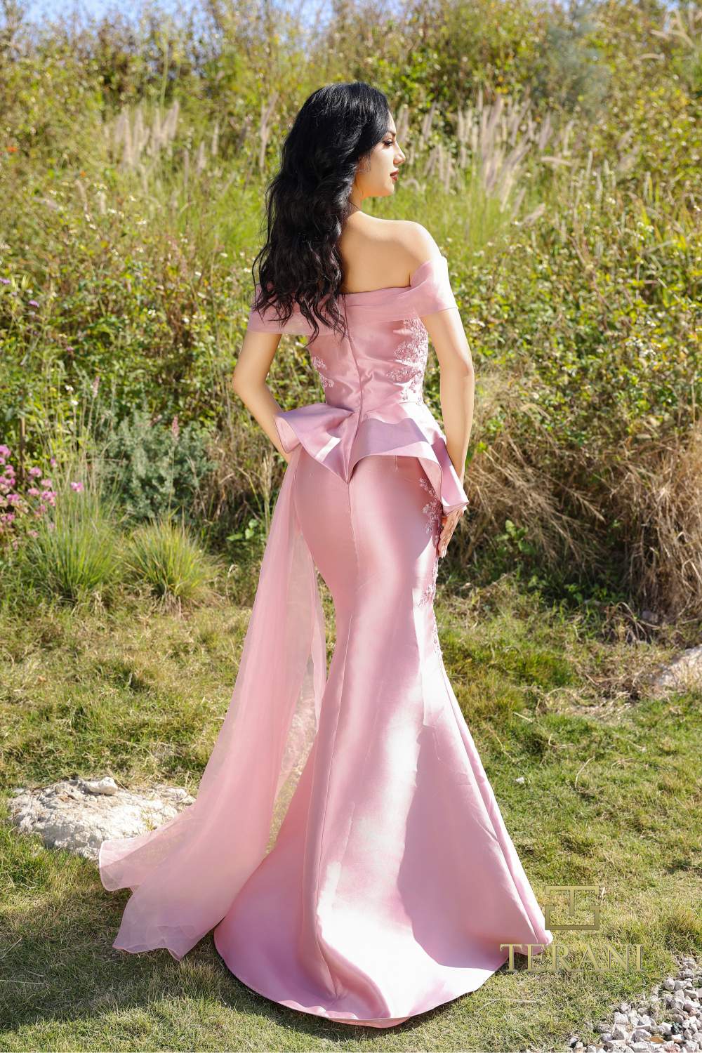 Formal Dresses  Fitted Long Formal Peplum Evening Dress Rose