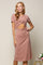 Cocktail Dresses Short Sleeve Ribbed Cut Out Twist Front Midi Dress Mauve