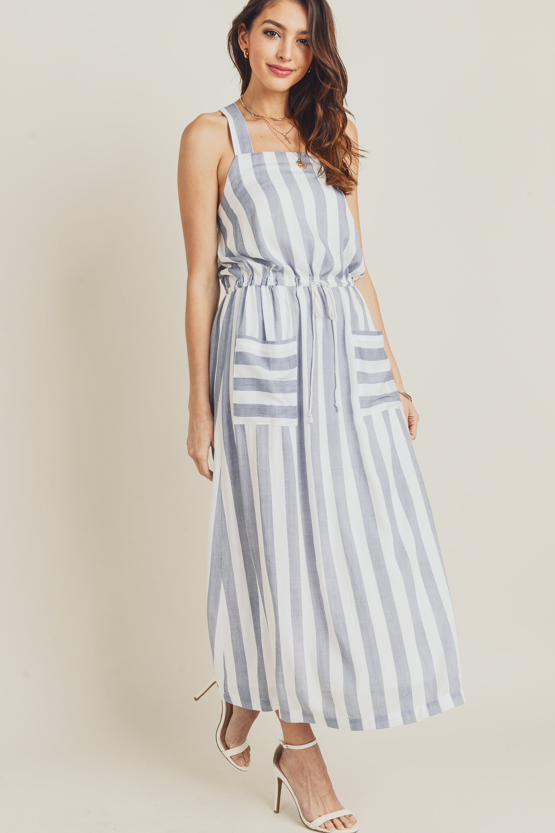 Cocktail Dresses Sleeveless Drawstring Waist Easy Dress White Denim