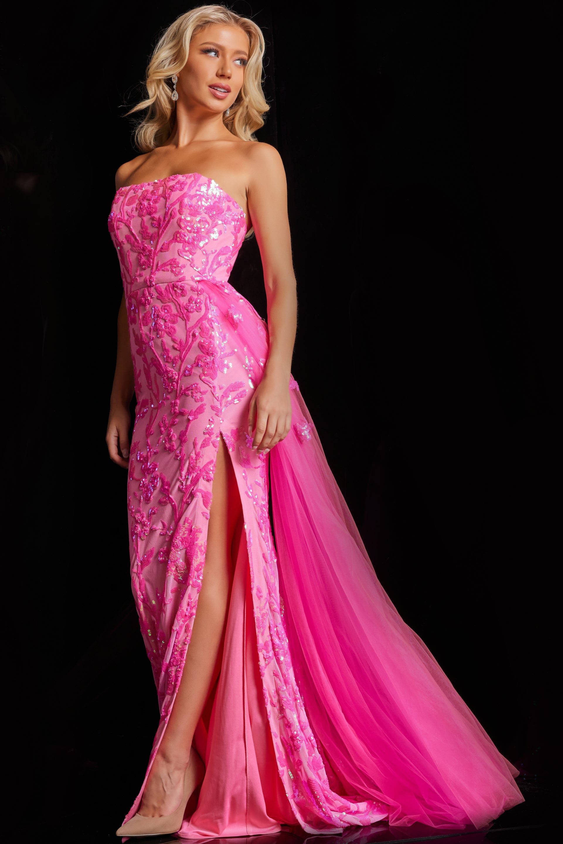 Prom Dresses Side Tail Fitted Long Formal Prom Dress Neon Pink