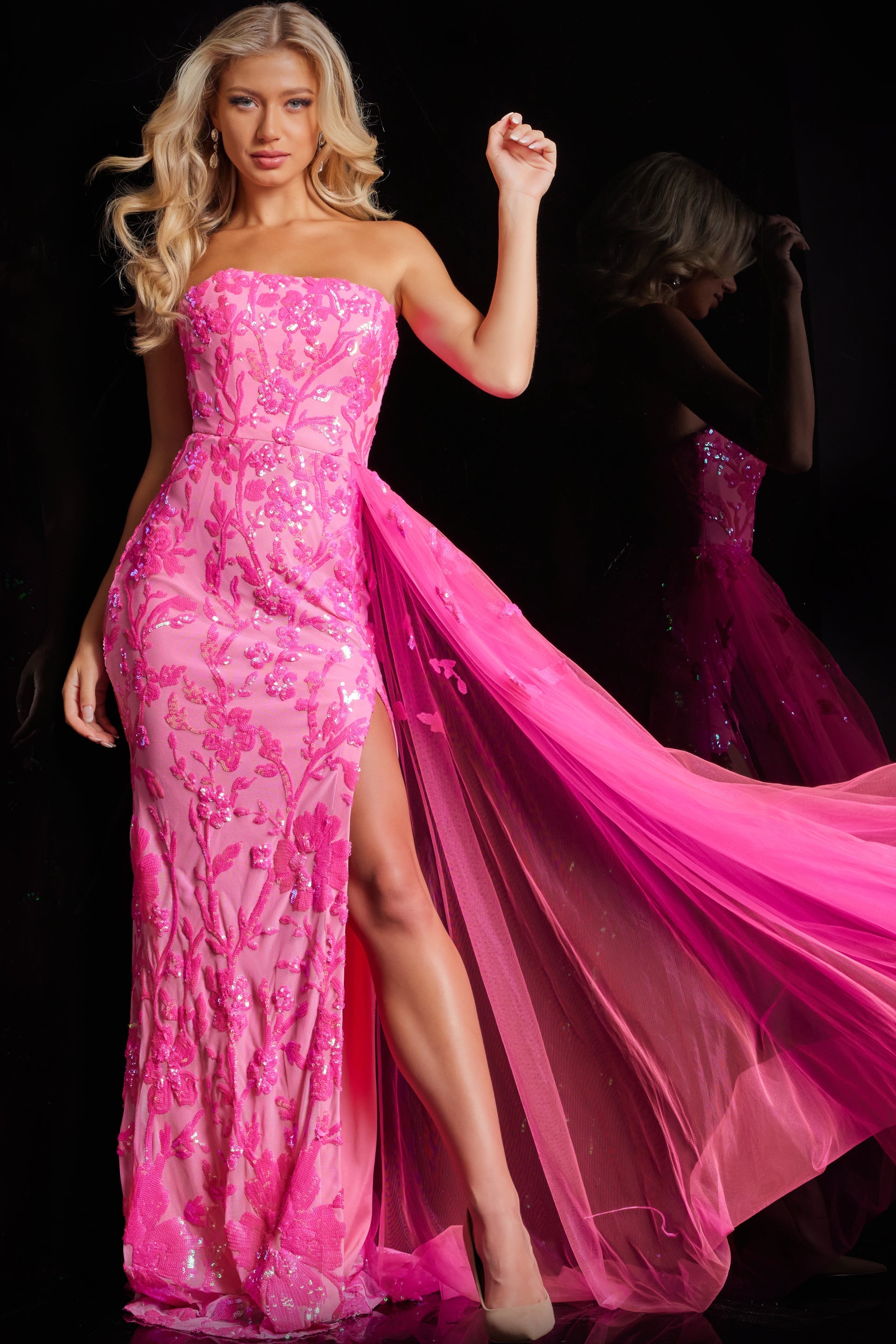 Prom Dresses Side Tail Fitted Long Formal Prom Dress Neon Pink