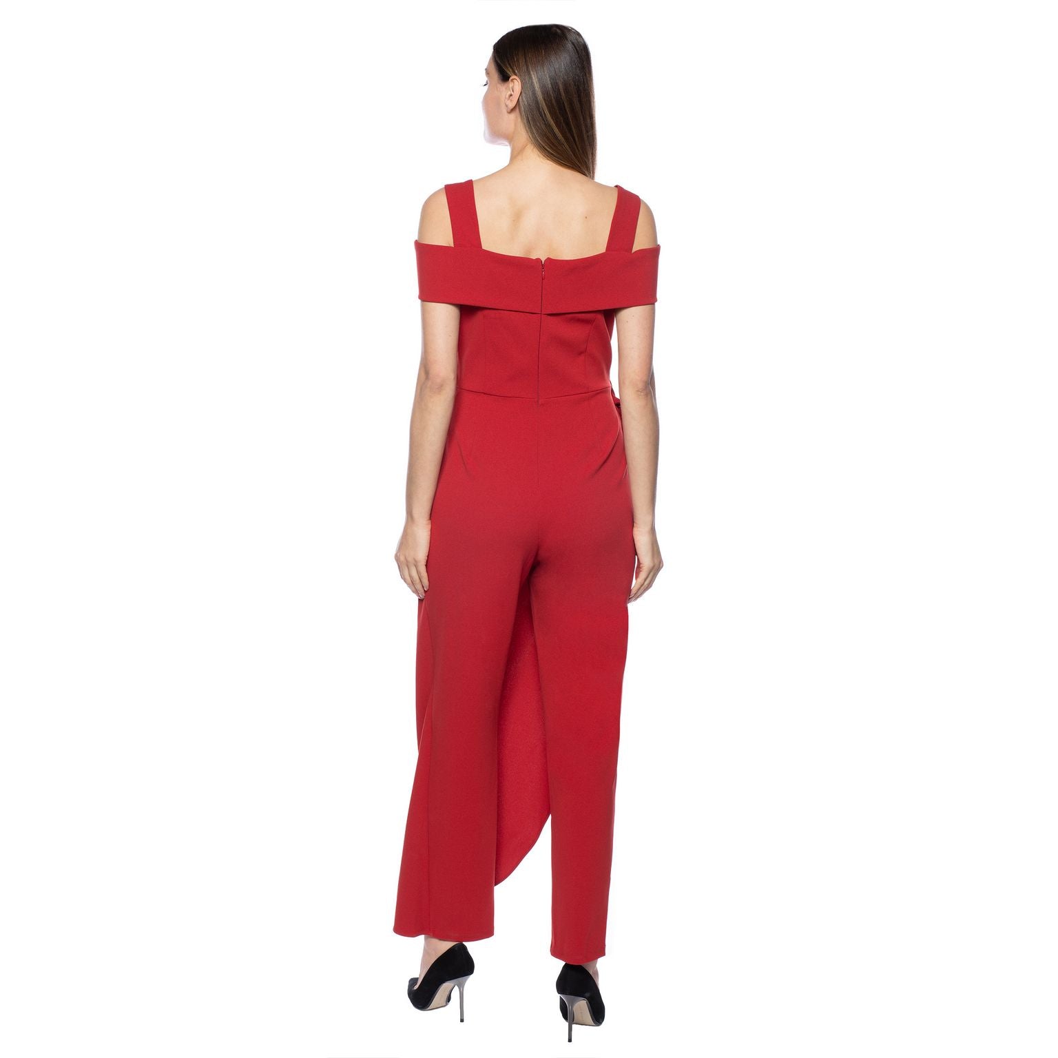 Jumpsuit  Off Shoulder Tie Side Faux Sarong Overlay Crepe Jumpsuit Paprika