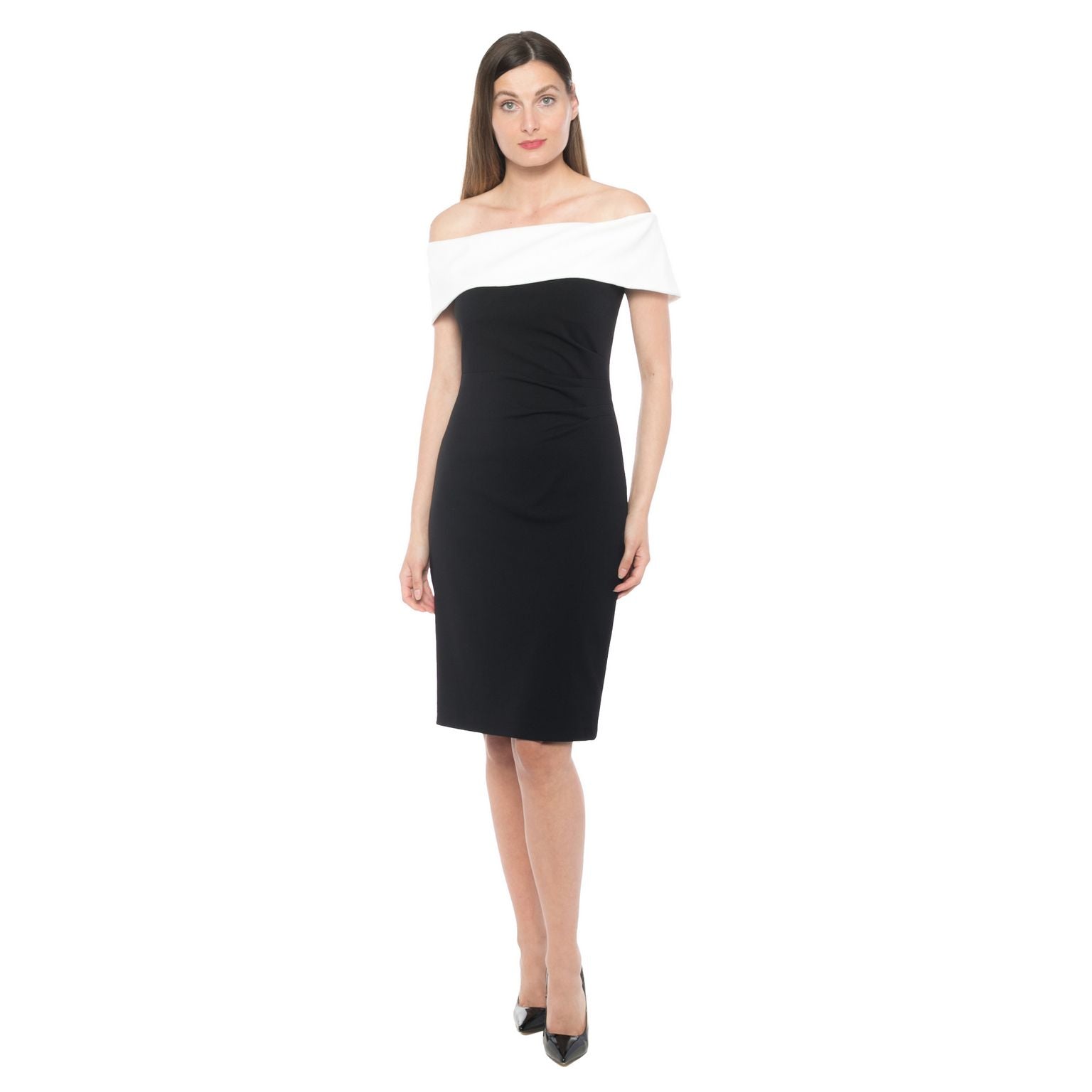 Cocktail Dresses Short Off Shoulder Two Tone Dress Black Ivory