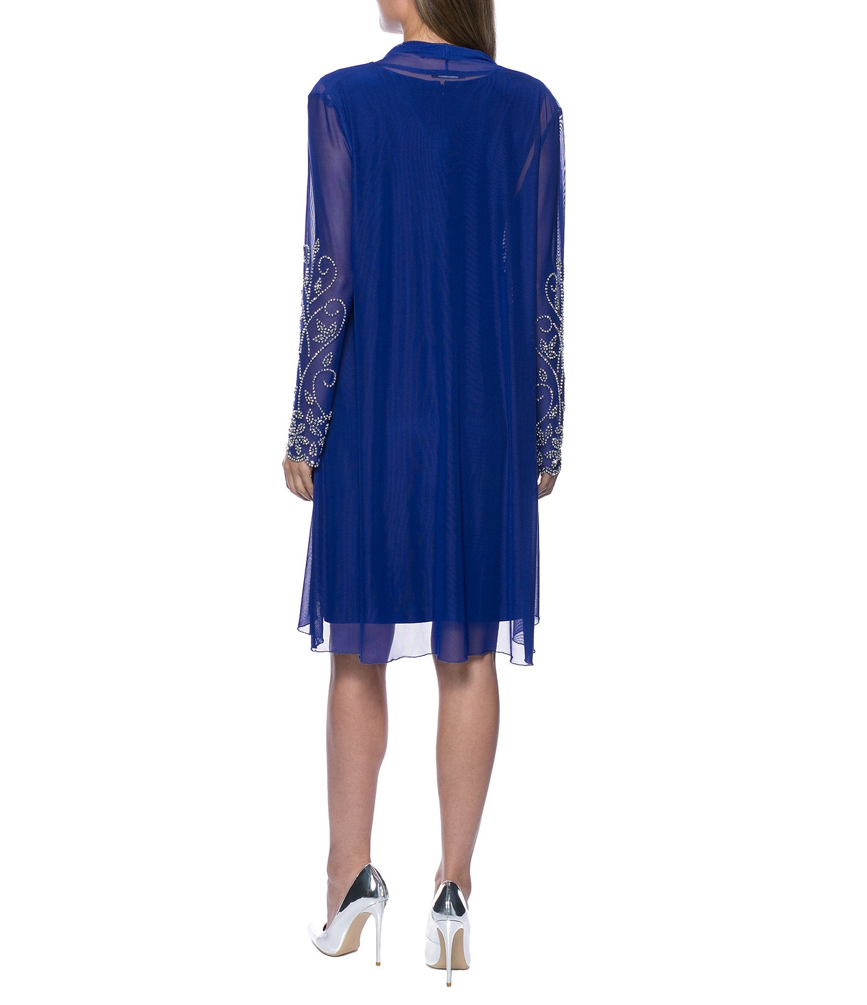 Cocktail Dresses Short Sleeveless Bodycon Dress With Embellished Jacket Cobalt
