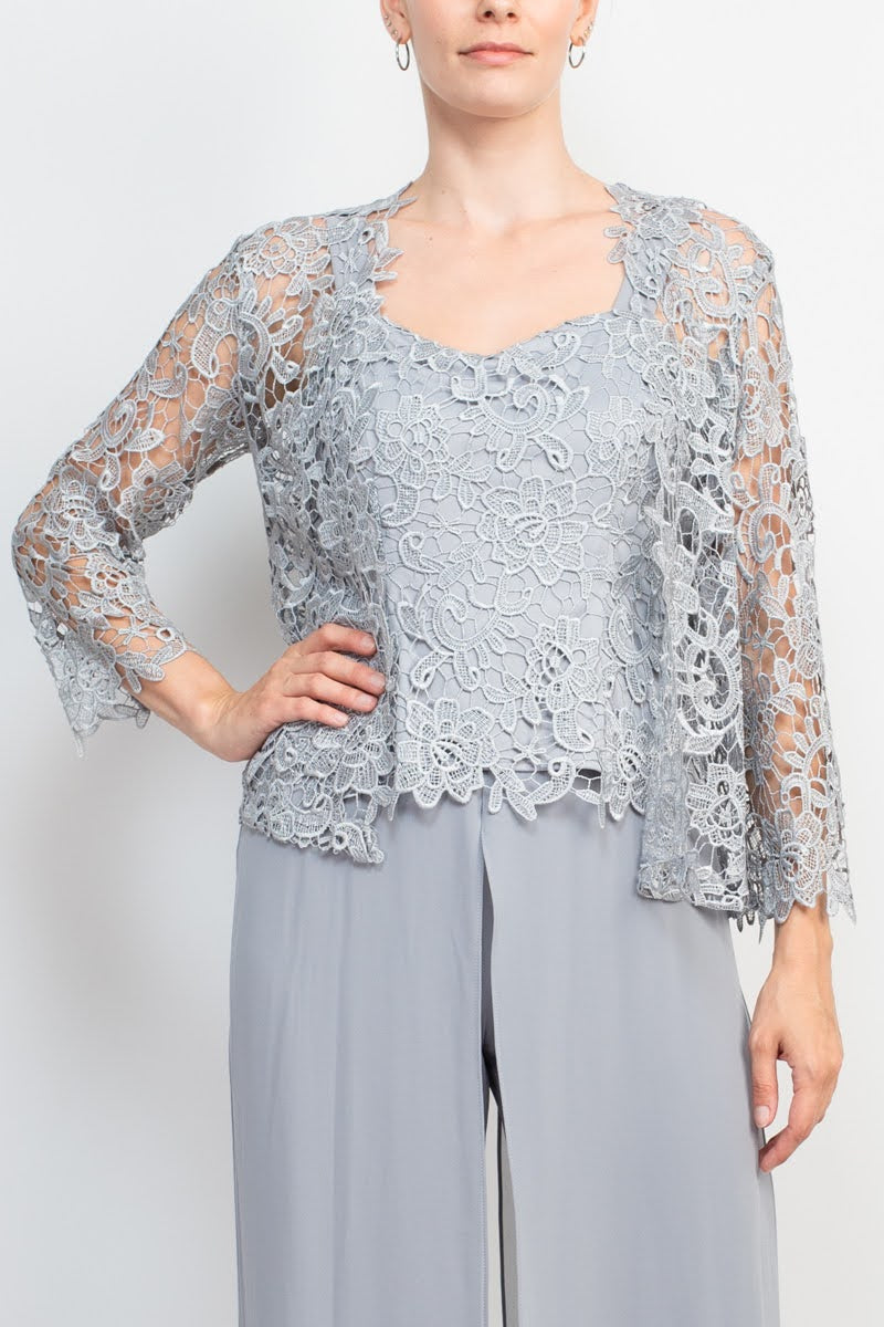 Pant Suit Long Formal Lace Mother of the Bride Pantsuit SILVER