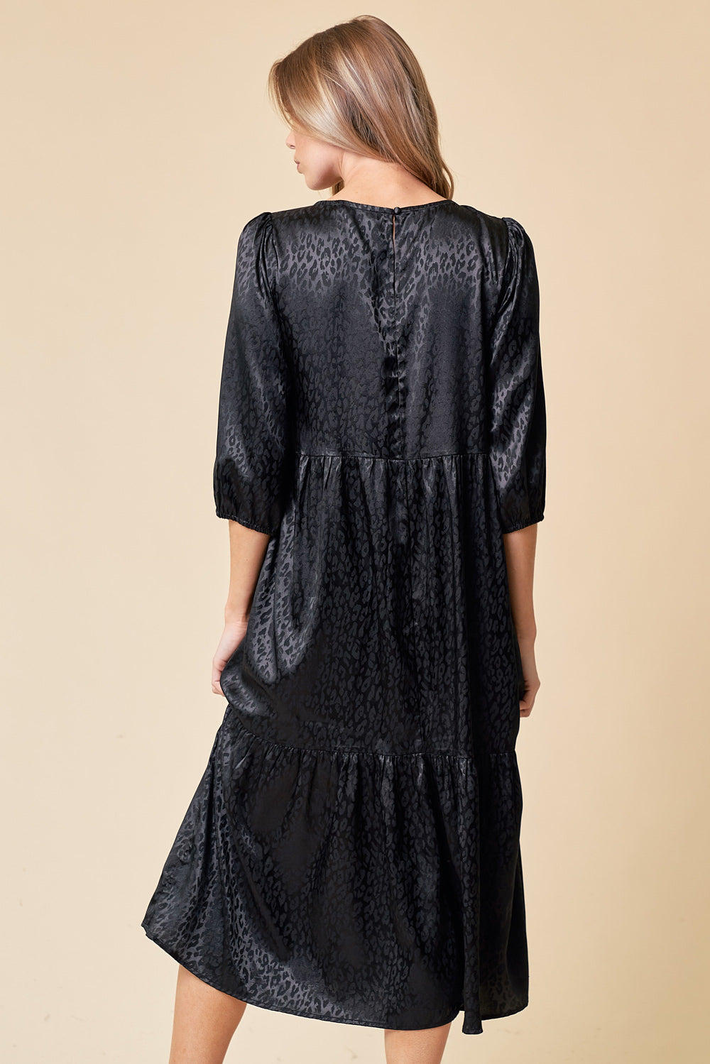 Cocktail Dresses Semi Formal 3/4 Sleeve Tiered Midi Dress Black