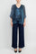 Pant Suit Metallic Top Mid Waist Jersey Pant Set Navy Multi