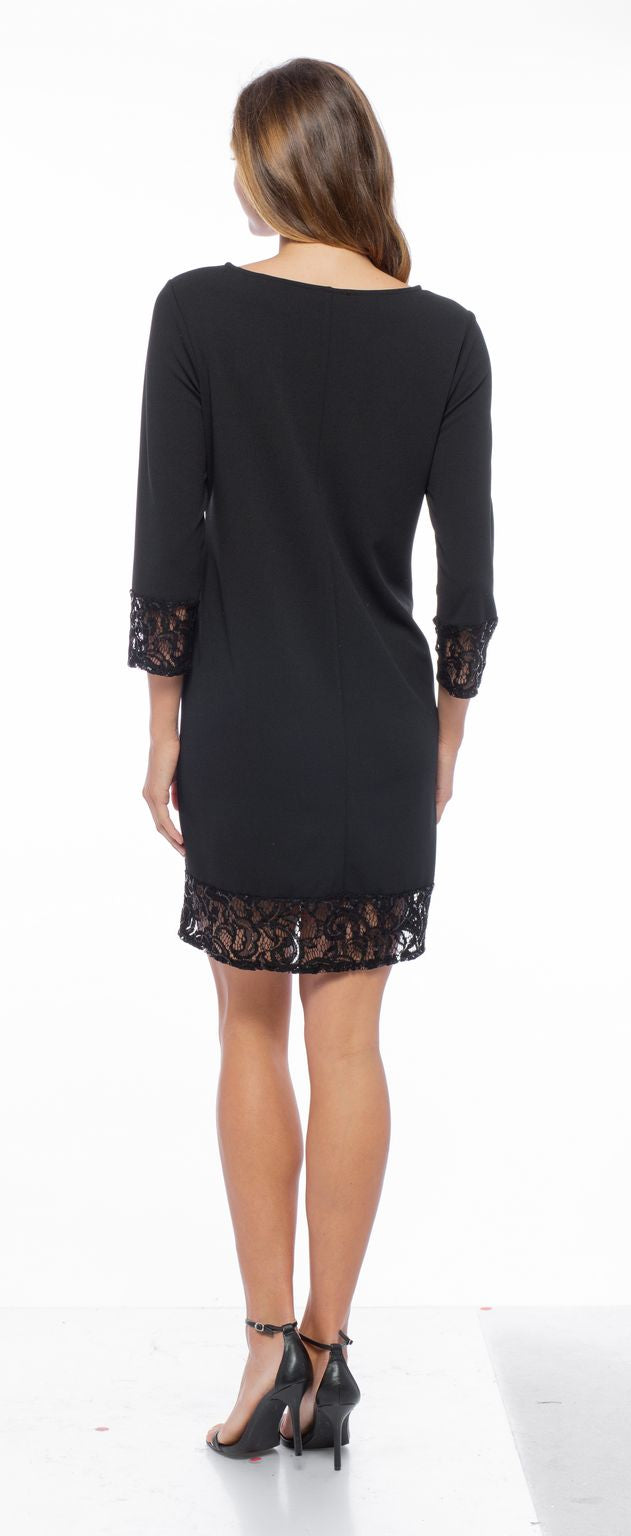 Cocktail Dresses 3/4 Sleeve Sequin Scuba Crepe Sheath Short Dress Black