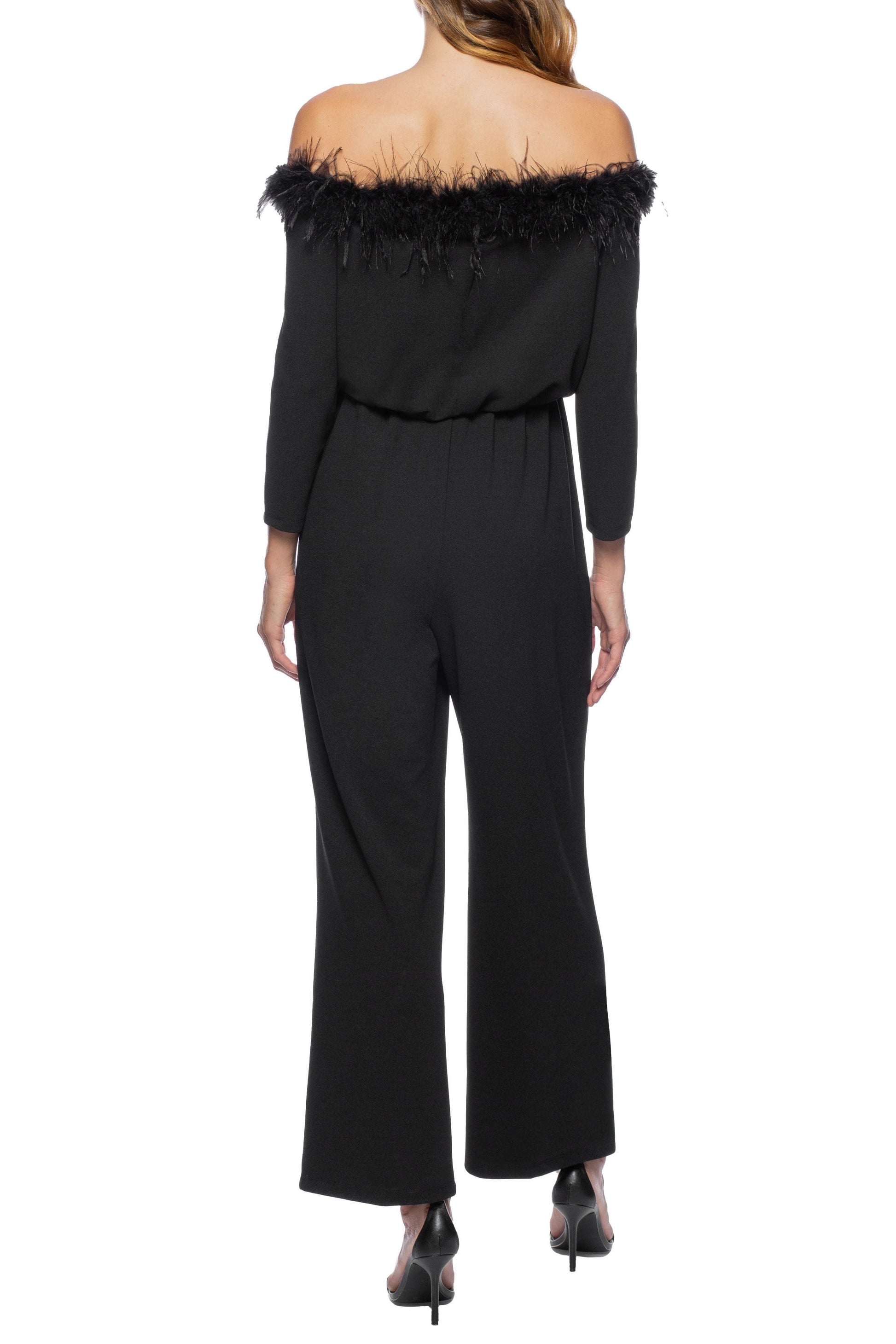 Jumpsuit Feather Detail Off Shoulder Crepe Jumpsuit